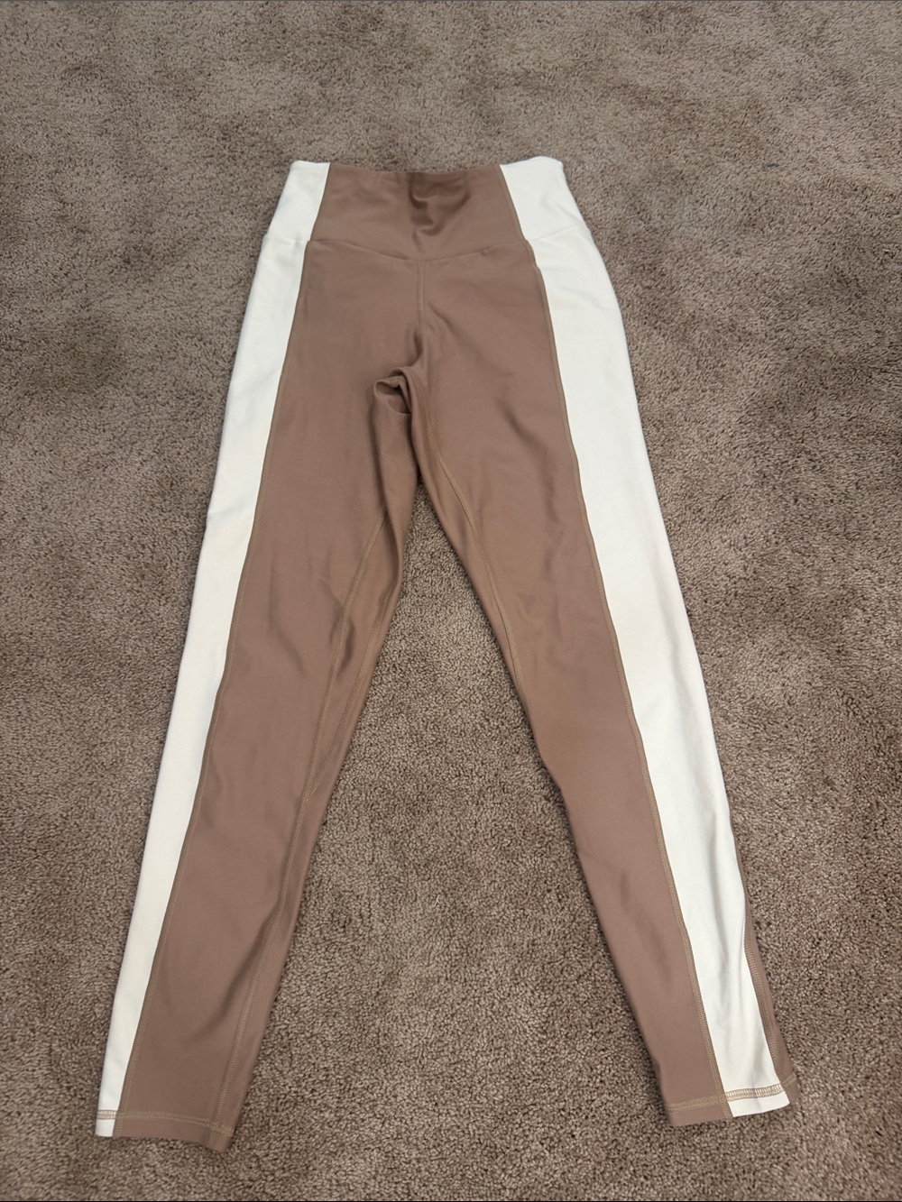 YPB High-Rise Brown Leggings with Tan Side Panels